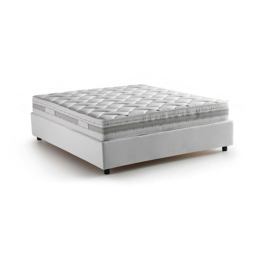 Letto matrimoniale Arto, Letto contenitore con rivestimento in tessuto, Made in Italy, Apertura frontale, con materasso cm 140x190 incluso, Bianco