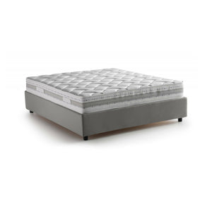 Letto matrimoniale Alaksir, Letto contenitore con rivestimento in tessuto, Made in Italy, Apertura frontale, con materasso cm 140x200 incluso, Grigio