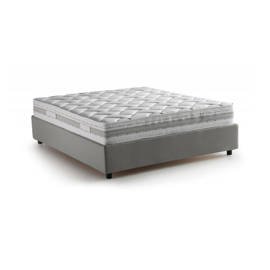 Letto matrimoniale Alaksir, Letto contenitore con rivestimento in tessuto, Made in Italy, Apertura frontale, con materasso cm 140x200 incluso, Grigio