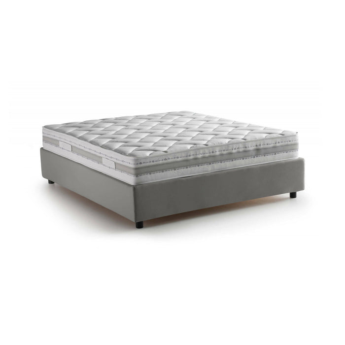 Letto matrimoniale Alaksir, Letto contenitore con rivestimento in tessuto, Made in Italy, Apertura frontale, con materasso cm 140x200 incluso, Grigio