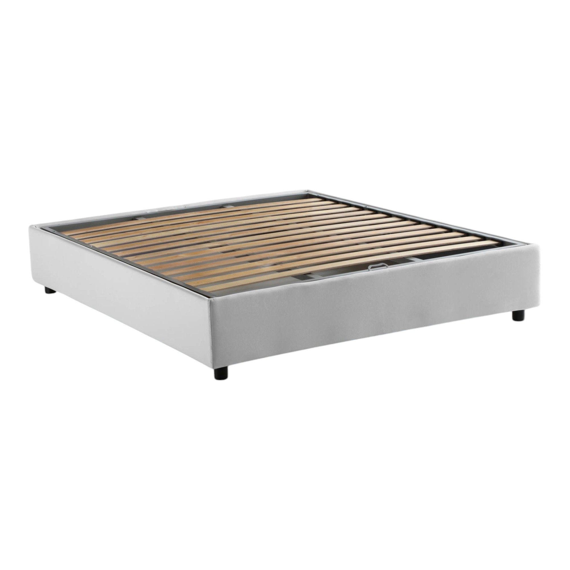 Letto matrimoniale Alaksir, Letto contenitore con rivestimento in tessuto, Made in Italy, Apertura frontale, con materasso cm 140x200 incluso, Bianco