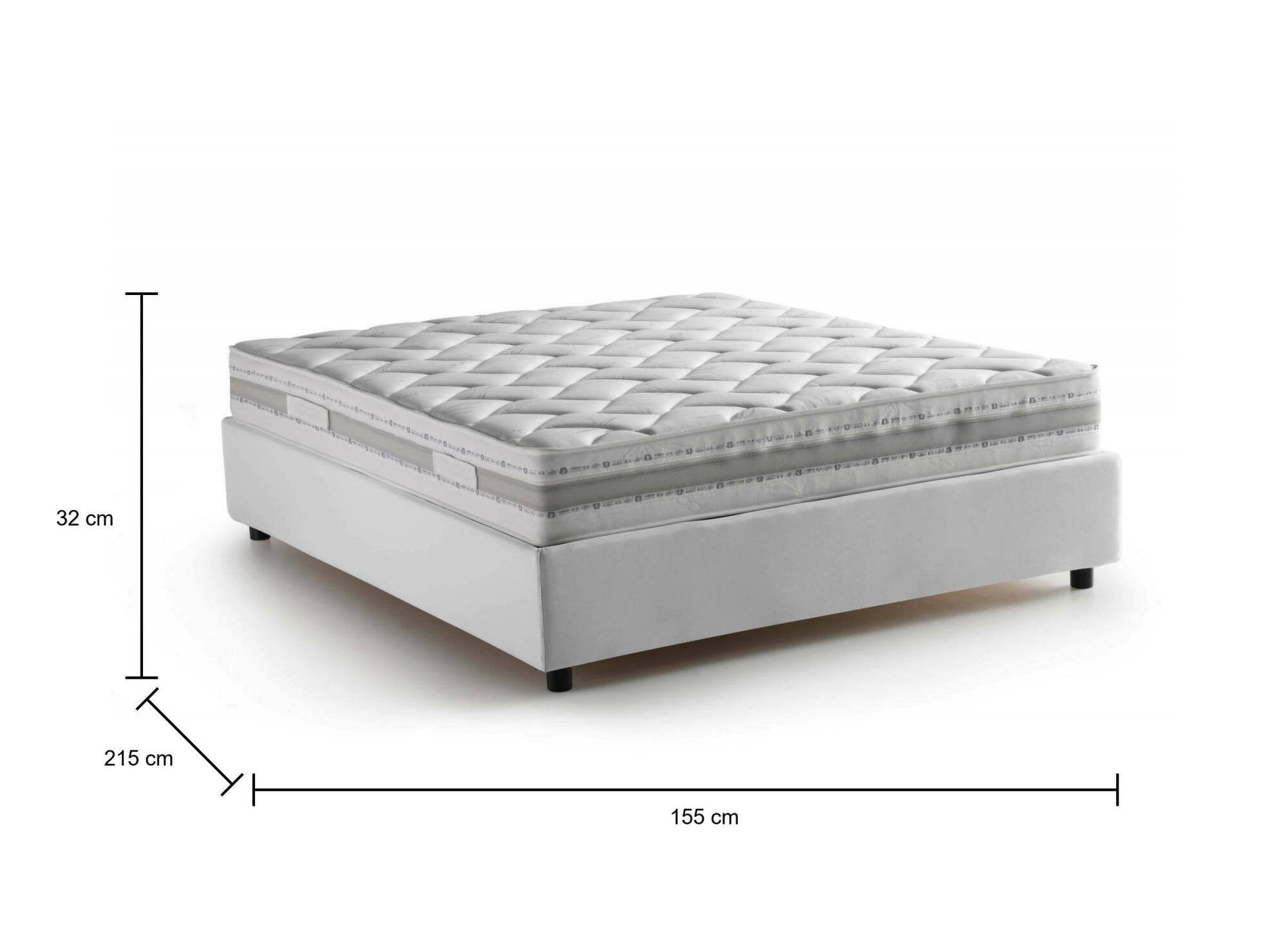 Letto matrimoniale Alaksir, Letto contenitore con rivestimento in tessuto, Made in Italy, Apertura frontale, con materasso cm 140x200 incluso, Bianco