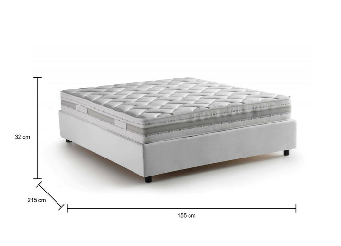 Letto matrimoniale Alaksir, Letto contenitore con rivestimento in tessuto, Made in Italy, Apertura frontale, con materasso cm 140x200 incluso, Bianco
