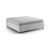 Letto matrimoniale Alaksir, Letto contenitore con rivestimento in tessuto, Made in Italy, Apertura frontale, con materasso cm 140x200 incluso, Bianco