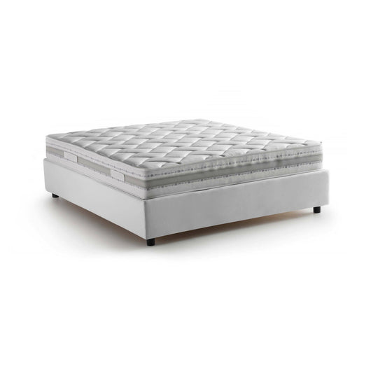 Letto matrimoniale Alaksir, Letto contenitore con rivestimento in tessuto, Made in Italy, Apertura frontale, con materasso cm 140x200 incluso, Bianco