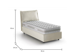Letto singolo Ancara, Letto contenitore con rivestimento in tessuto, Made in Italy, Apertura frontale, con materasso cm 80x200 incluso, Beige