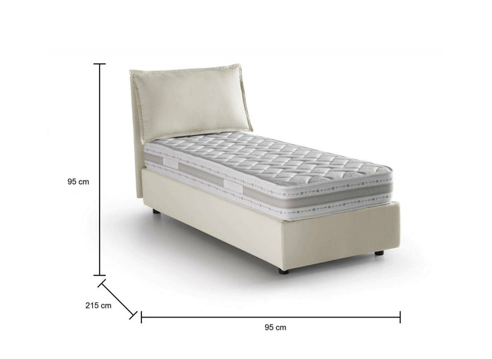 Letto singolo Ancara, Letto contenitore con rivestimento in tessuto, Made in Italy, Apertura frontale, con materasso cm 80x200 incluso, Beige