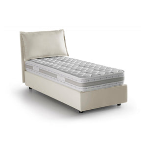 Letto singolo Ancara, Letto contenitore con rivestimento in tessuto, Made in Italy, Apertura frontale, con materasso cm 80x200 incluso, Beige