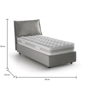 Letto singolo Ancara, Letto contenitore con rivestimento in tessuto, Made in Italy, Apertura frontale, con materasso cm 80x200 incluso, Grigio