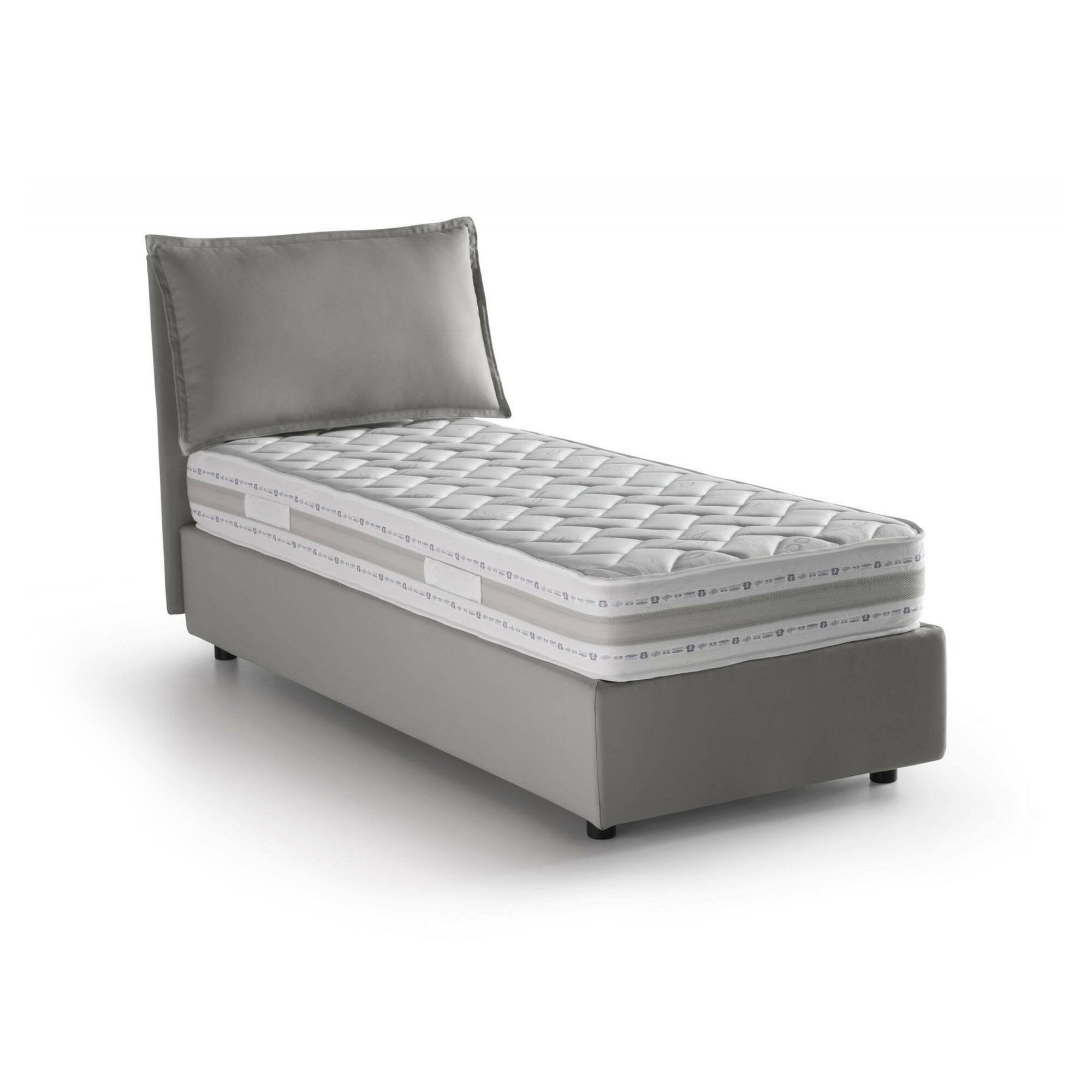 Letto singolo Ancara, Letto contenitore con rivestimento in tessuto, Made in Italy, Apertura frontale, con materasso cm 80x200 incluso, Grigio