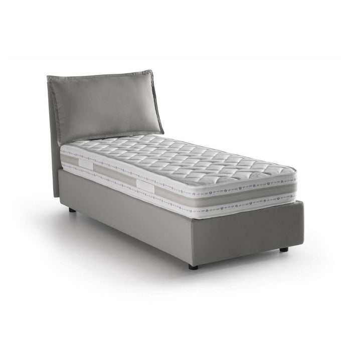 Letto singolo Ancara, Letto contenitore con rivestimento in tessuto, Made in Italy, Apertura frontale, con materasso cm 80x200 incluso, Grigio