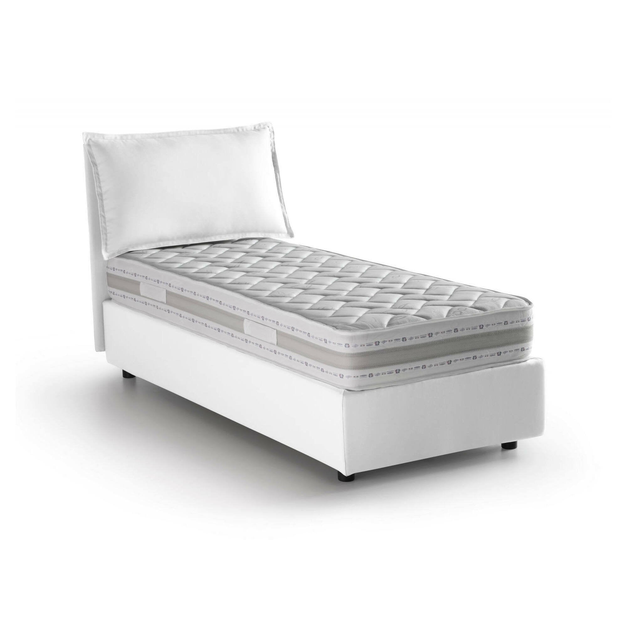 Letto singolo Ancara, Letto contenitore con rivestimento in tessuto, Made in Italy, Apertura frontale, con materasso cm 80x200 incluso, Bianco