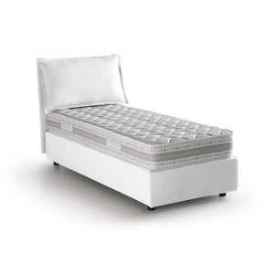 Letto singolo Ancara, Letto contenitore con rivestimento in tessuto, Made in Italy, Apertura frontale, con materasso cm 80x200 incluso, Bianco