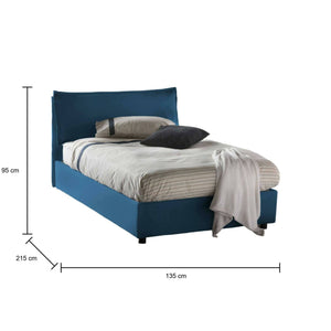 Letto piazza e mezza Abbygale, Letto contenitore con rivestimento in tessuto, Made in Italy, Apertura frontale, con materasso cm 120x200 incluso, Blu