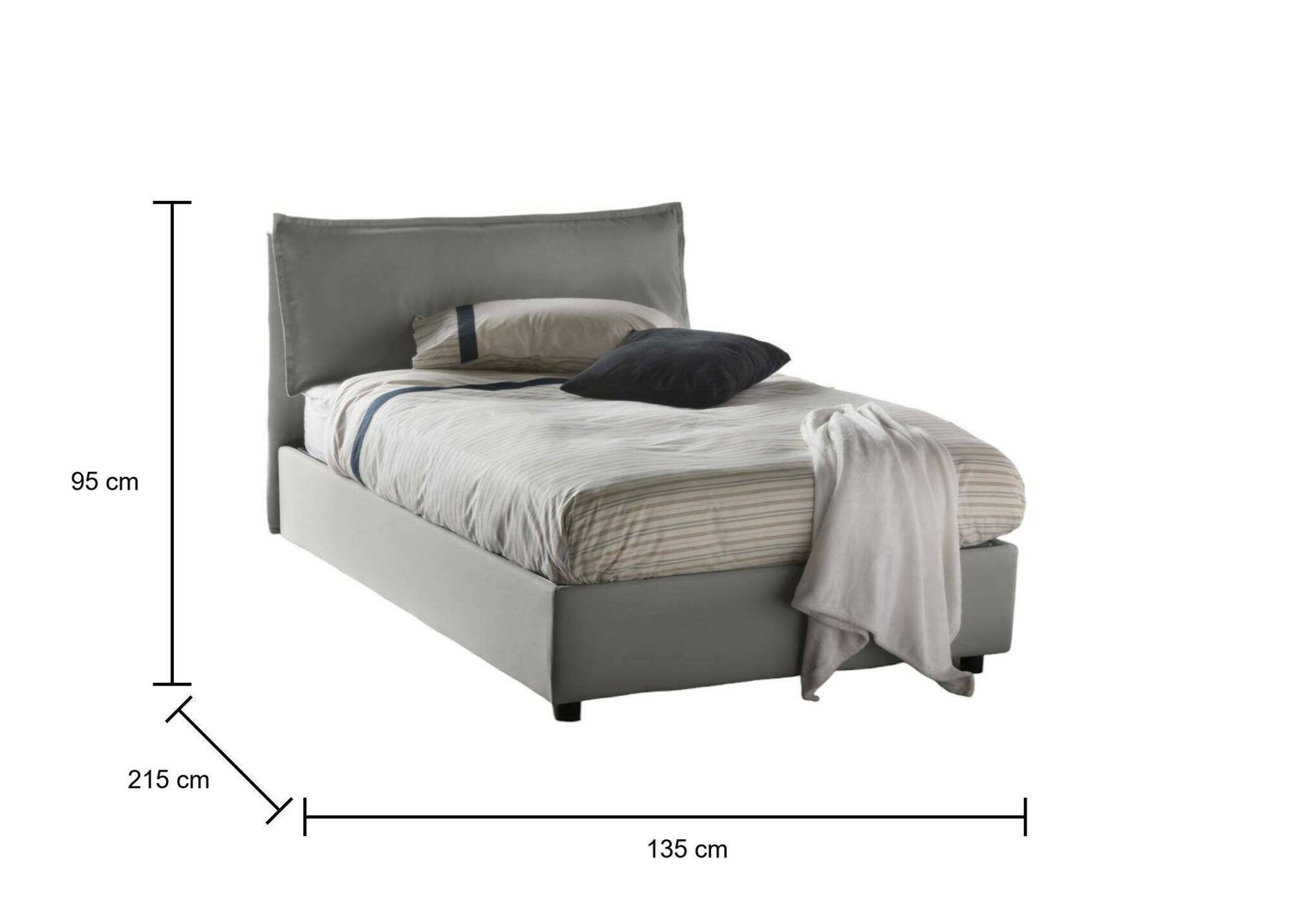 Letto piazza e mezza Abbygale, Letto contenitore con rivestimento in tessuto, Made in Italy, Apertura frontale, con materasso cm 120x200 incluso, Grigio