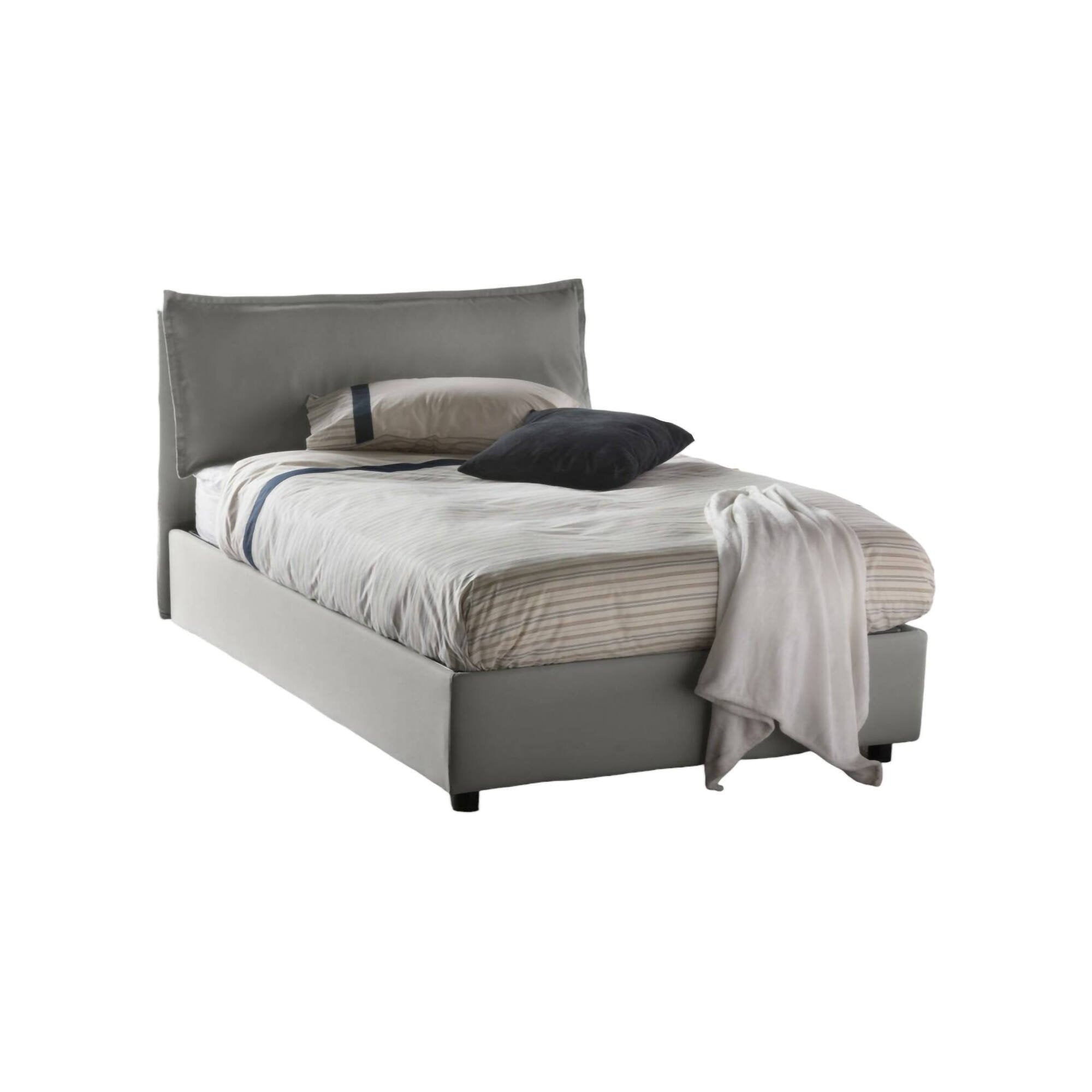 Letto piazza e mezza Abbygale, Letto contenitore con rivestimento in tessuto, Made in Italy, Apertura frontale, con materasso cm 120x200 incluso, Grigio