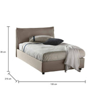 Letto piazza e mezza Abbygale, Letto contenitore con rivestimento in tessuto, Made in Italy, Apertura frontale, con materasso cm 120x200 incluso, Tortora