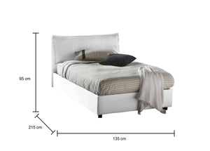 Letto piazza e mezza Abbygale, Letto contenitore con rivestimento in tessuto, Made in Italy, Apertura frontale, con materasso cm 120x200 incluso, Bianco