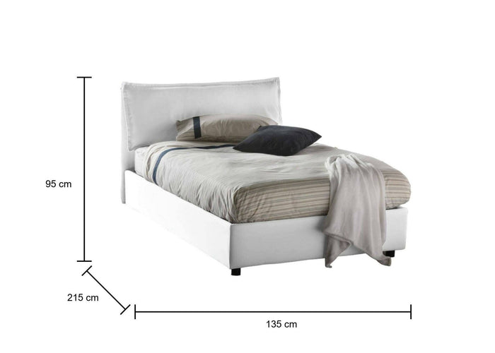Letto piazza e mezza Abbygale, Letto contenitore con rivestimento in tessuto, Made in Italy, Apertura frontale, con materasso cm 120x200 incluso, Bianco