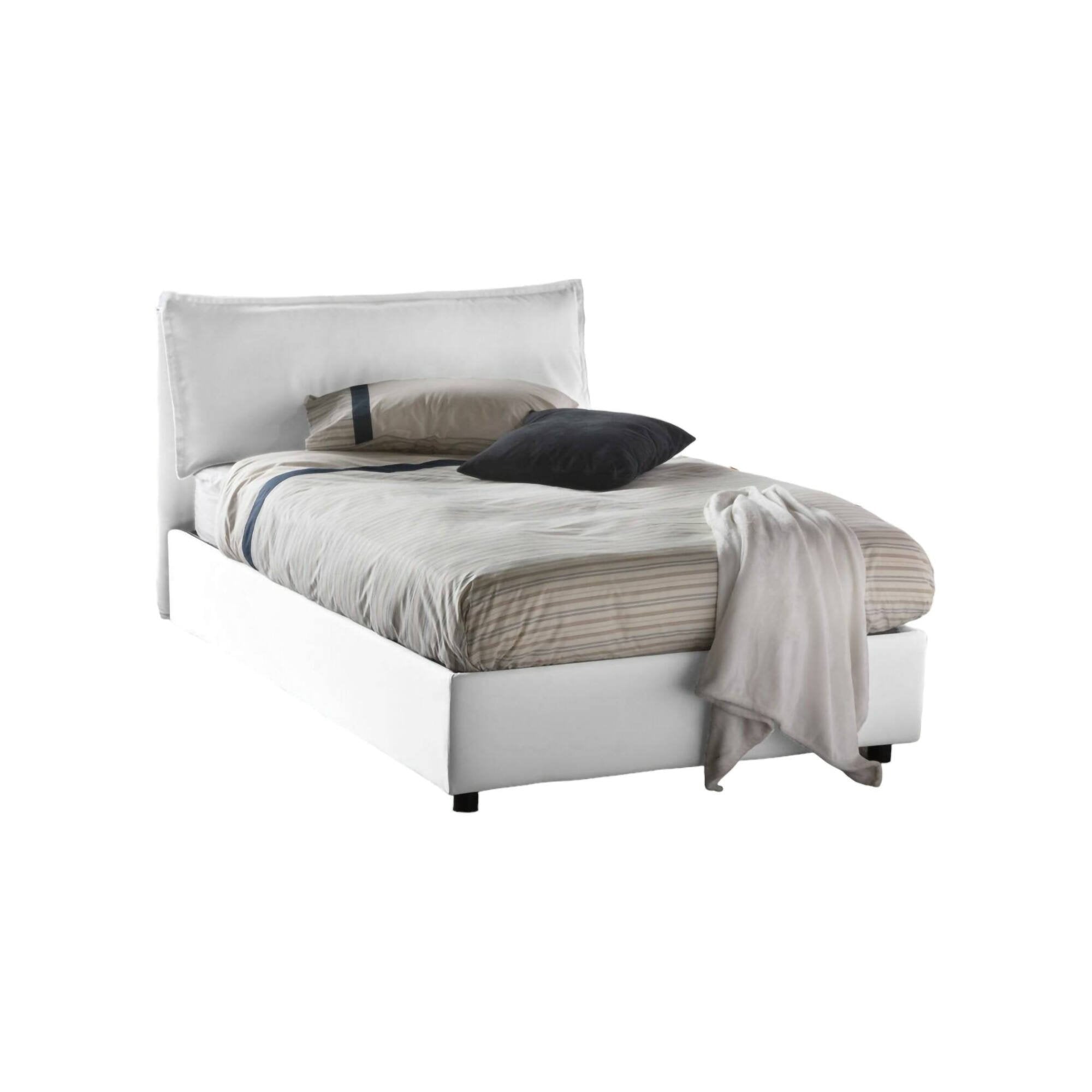 Letto piazza e mezza Abbygale, Letto contenitore con rivestimento in tessuto, Made in Italy, Apertura frontale, con materasso cm 120x200 incluso, Bianco
