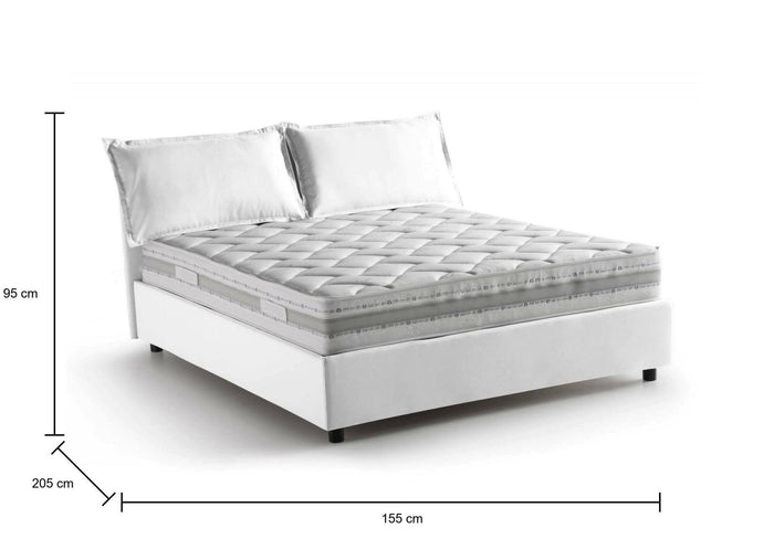 Letto matrimoniale Arden, Letto contenitore con rivestimento in tessuto, Made in Italy, Apertura frontale, con materasso cm 140x190 incluso, Bianco