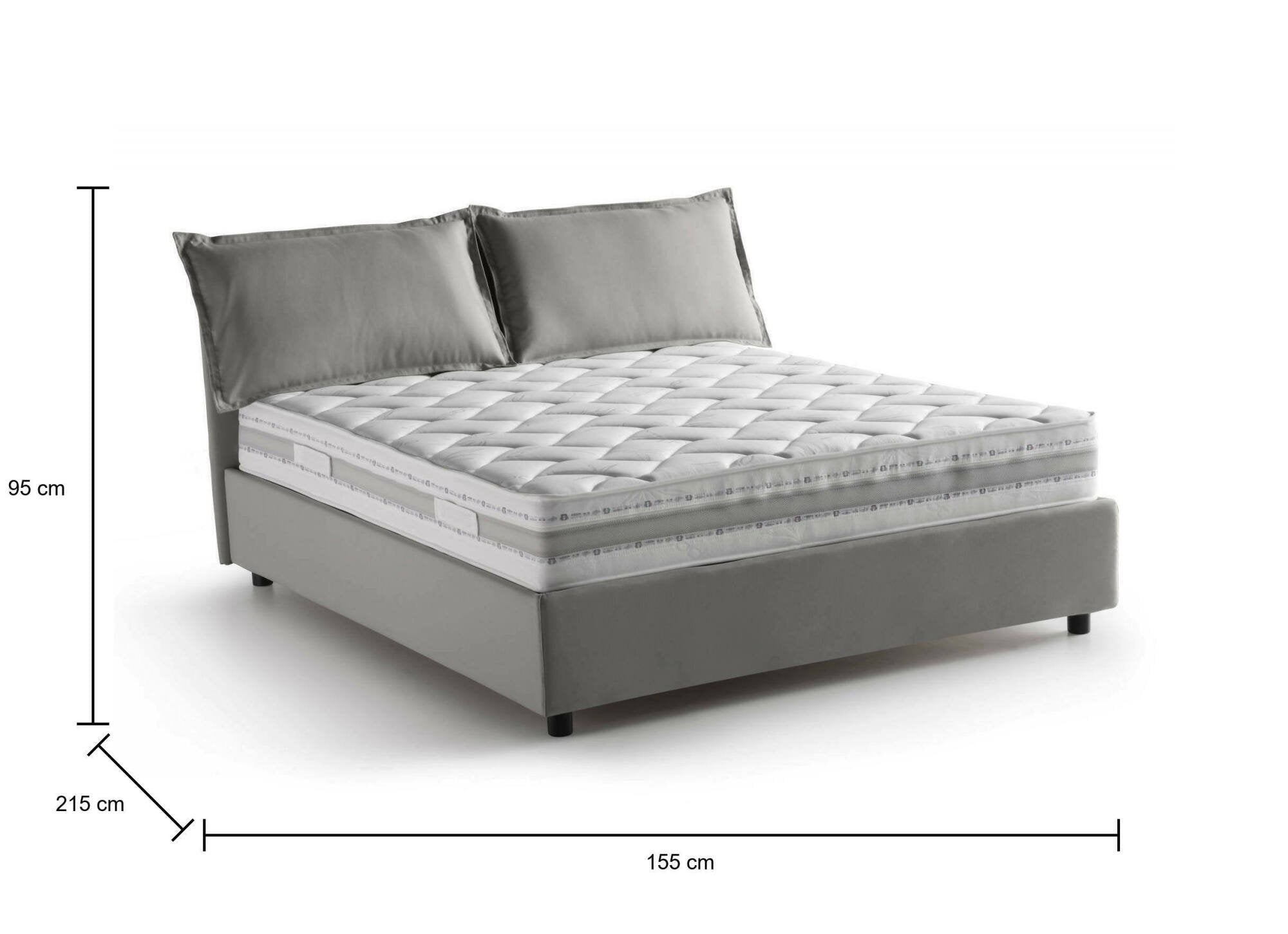 Letto matrimoniale Annica, Letto contenitore con rivestimento in tessuto, Made in Italy, Apertura frontale, con materasso cm 140x200 incluso, Grigio