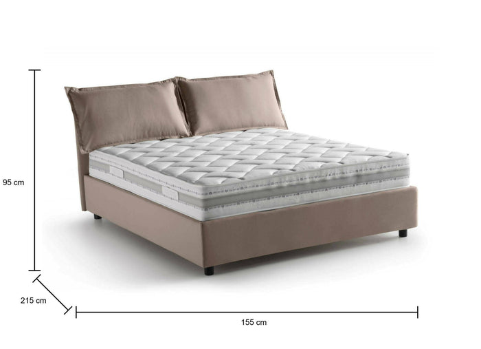 Letto matrimoniale Annica, Letto contenitore con rivestimento in tessuto, Made in Italy, Apertura frontale, con materasso cm 140x200 incluso, Tortora
