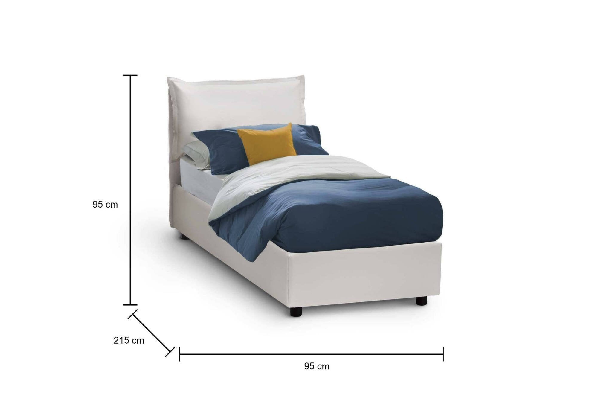 Letto singolo Delhi, Letto contenitore con rivestimento in ecopelle, Made in Italy, Apertura frontale, con materasso cm 80x200 incluso, Bianco