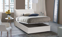 Letto piazza e mezza Aconito, Letto contenitore con rivestimento in ecopelle, Made in Italy, Apertura frontale, con materasso cm 120x200 incluso, Bianco