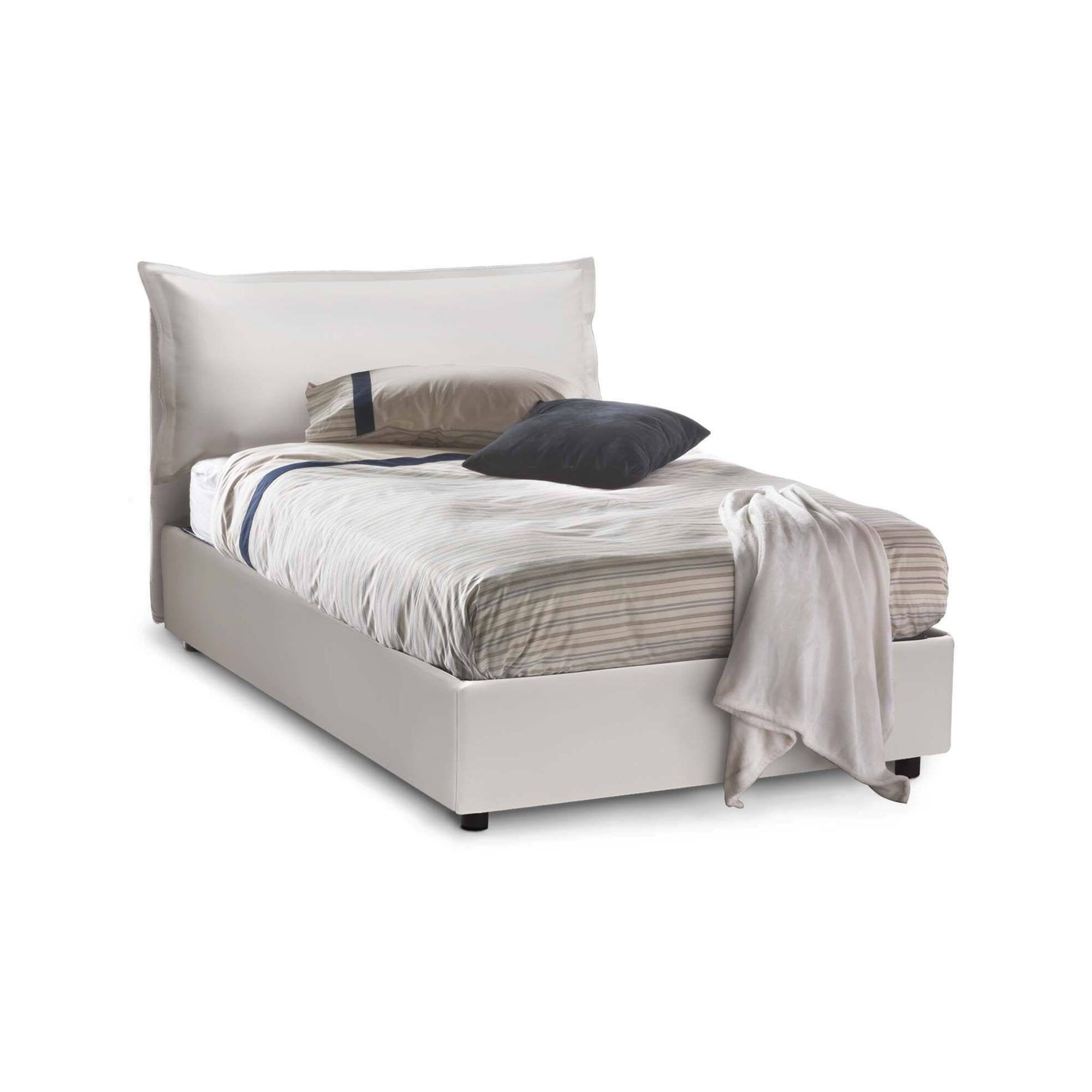 Letto piazza e mezza Aconito, Letto contenitore con rivestimento in ecopelle, Made in Italy, Apertura frontale, con materasso cm 120x200 incluso, Bianco