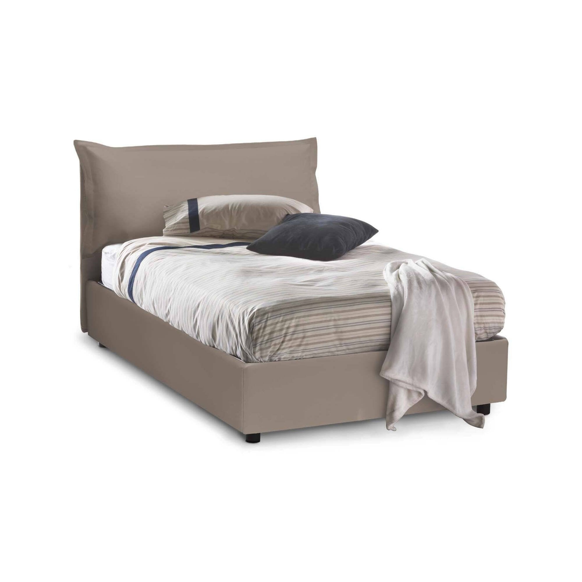 Letto piazza e mezza Aconito, Letto contenitore con rivestimento in ecopelle, Made in Italy, Apertura frontale, con materasso cm 120x200 incluso, Tortora