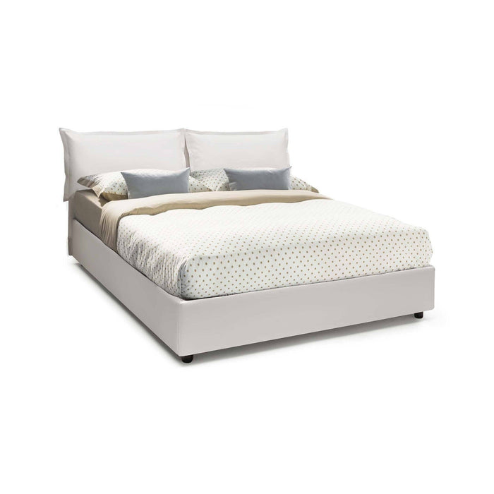 Letto matrimoniale Arzillo, Letto contenitore con rivestimento in ecopelle, Made in Italy, Apertura frontale, con materasso cm 140x190 incluso, Bianco