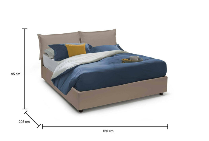 Letto matrimoniale Arzillo, Letto contenitore con rivestimento in ecopelle, Made in Italy, Apertura frontale, con materasso cm 140x190 incluso, Tortora