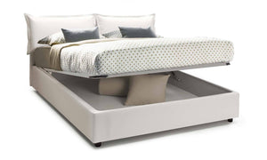 Letto matrimoniale Asler, Letto contenitore con rivestimento in ecopelle, Made in Italy, Apertura frontale, adatto per materasso cm 140x200, Bianco