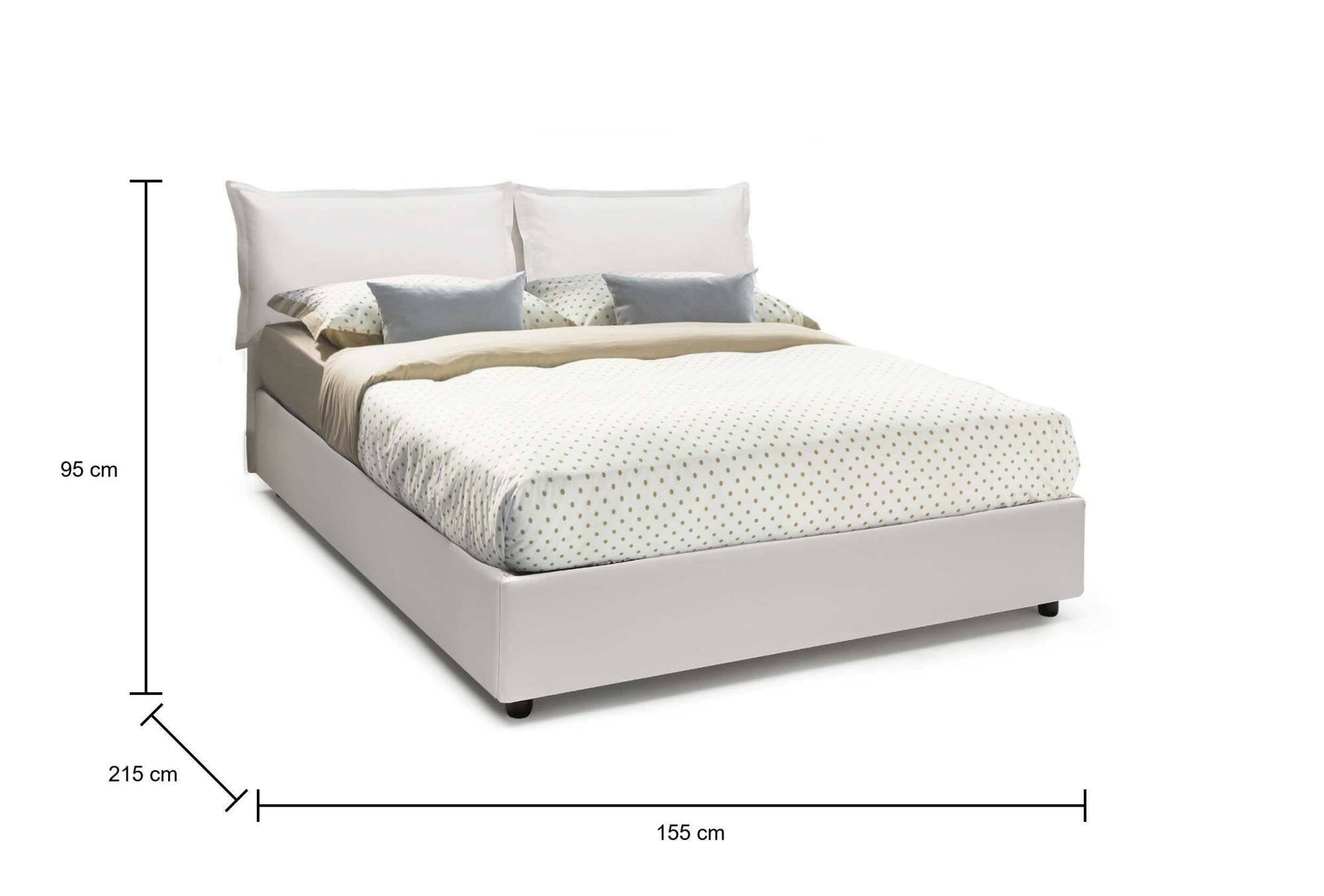 Letto matrimoniale Asler, Letto contenitore con rivestimento in ecopelle, Made in Italy, Apertura frontale, adatto per materasso cm 140x200, Bianco