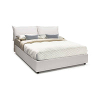 Letto matrimoniale Asler, Letto contenitore con rivestimento in ecopelle, Made in Italy, Apertura frontale, adatto per materasso cm 140x200, Bianco