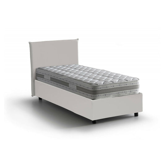 Letto singolo Domnitor, Letto contenitore con rivestimento in ecopelle, Made in Italy, Apertura frontale, con materasso cm 80x200 incluso, Bianco