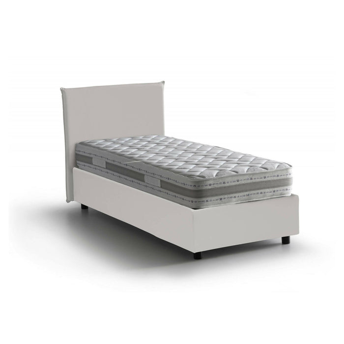 Letto singolo Domnitor, Letto contenitore con rivestimento in ecopelle, Made in Italy, Apertura frontale, con materasso cm 80x200 incluso, Bianco