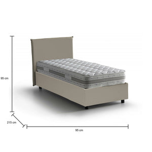 Letto singolo Domnitor, Letto contenitore con rivestimento in ecopelle, Made in Italy, Apertura frontale, con materasso cm 80x200 incluso, Tortora