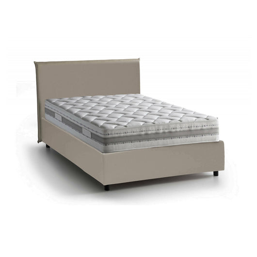 Letto piazza e mezza Re, Letto contenitore con rivestimento in ecopelle, Made in Italy, Apertura frontale, con materasso cm 120x200 incluso, Tortora