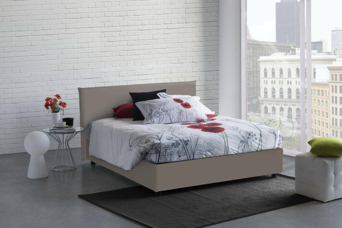 Letto matrimoniale Argain, Letto contenitore con rivestimento in ecopelle, Made in Italy, Apertura frontale, con materasso cm 140x190 incluso, Tortora