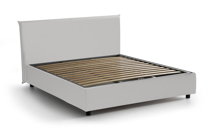 Letto matrimoniale Morganite, Letto contenitore con rivestimento in ecopelle, Made in Italy, Apertura frontale, con materasso cm 140x200 incluso, Bianco