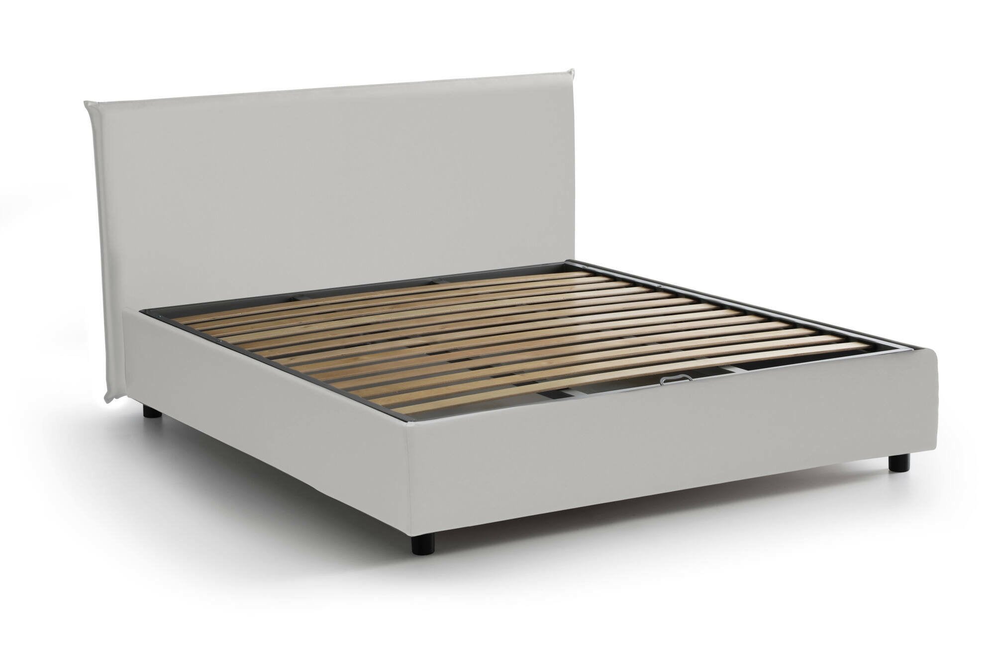 Letto matrimoniale Morganite, Letto contenitore con rivestimento in ecopelle, Made in Italy, Apertura frontale, con materasso cm 140x200 incluso, Bianco