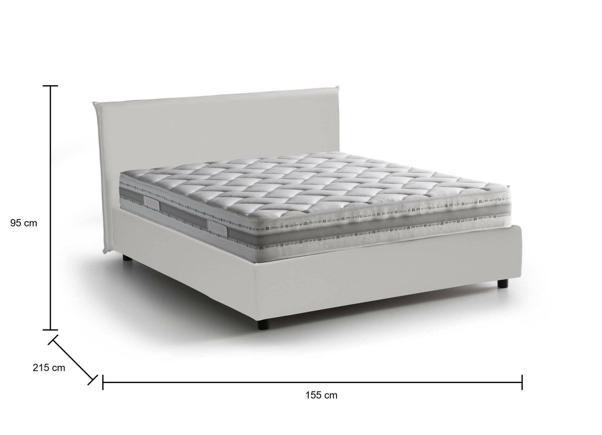 Letto matrimoniale Morganite, Letto contenitore con rivestimento in ecopelle, Made in Italy, Apertura frontale, con materasso cm 140x200 incluso, Bianco