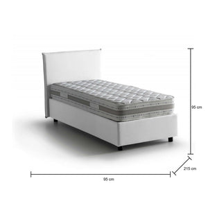 Letto singolo Boudicca, Letto contenitore con rivestimento in tessuto, Made in Italy, Apertura frontale, con materasso cm 80x200 incluso, Bianco