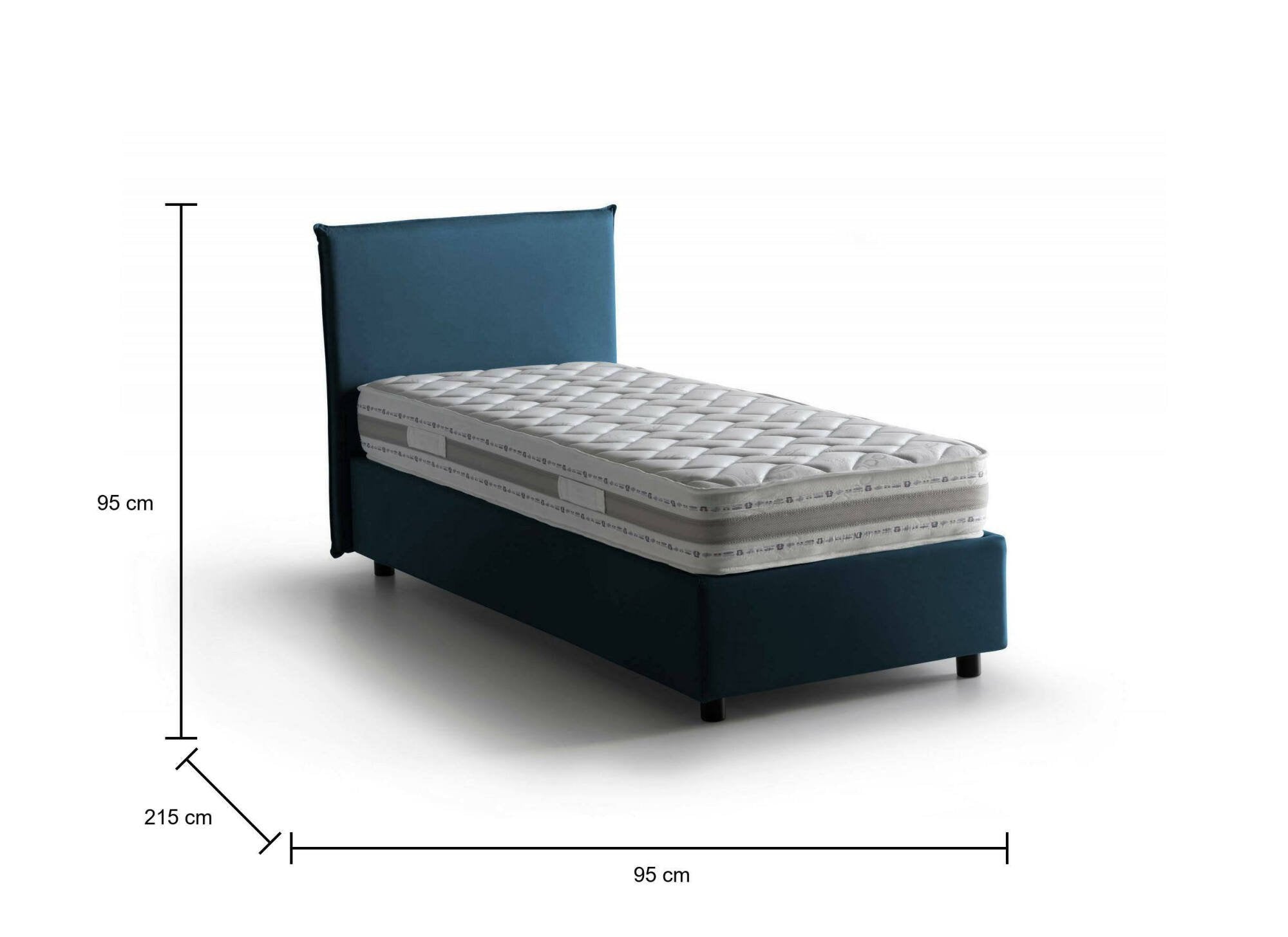 Letto singolo Boudicca, Letto contenitore con rivestimento in tessuto, Made in Italy, Apertura frontale, con materasso cm 80x200 incluso, Blu