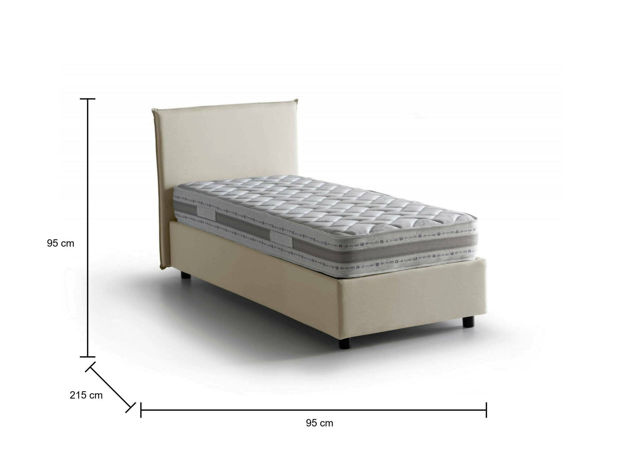 Letto singolo Boudicca, Letto contenitore con rivestimento in tessuto, Made in Italy, Apertura frontale, con materasso cm 80x200 incluso, Beige