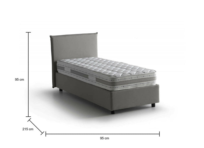 Letto singolo Boudicca, Letto contenitore con rivestimento in tessuto, Made in Italy, Apertura frontale, con materasso cm 80x200 incluso, Grigio