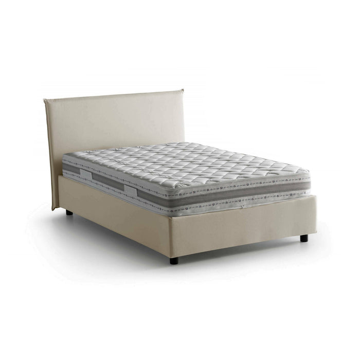Letto piazza e mezza Alvino, Letto contenitore con rivestimento in tessuto, Made in Italy, Apertura frontale, con materasso cm 120x200 incluso, Beige