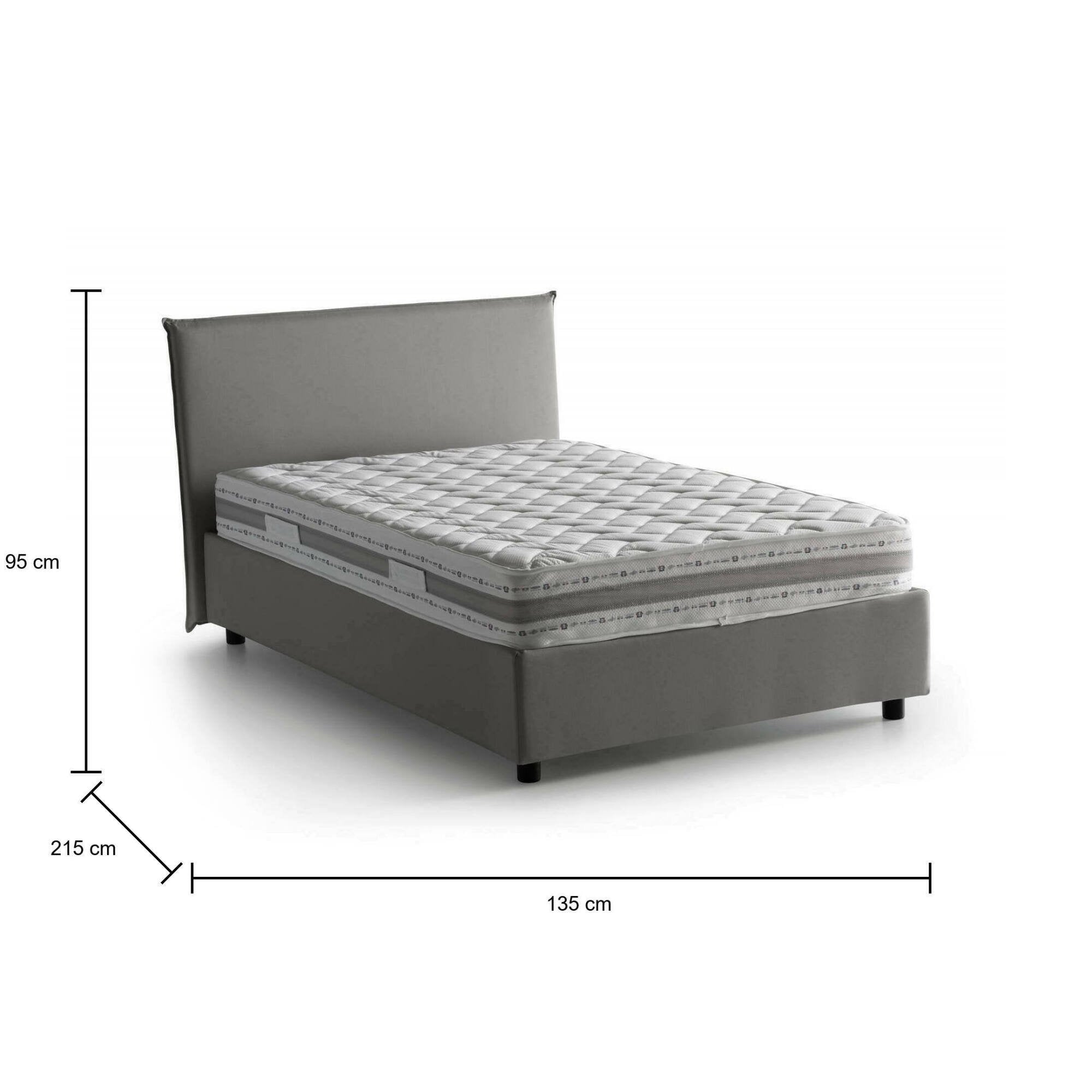 Letto piazza e mezza Alvino, Letto contenitore con rivestimento in tessuto, Made in Italy, Apertura frontale, con materasso cm 120x200 incluso, Grigio